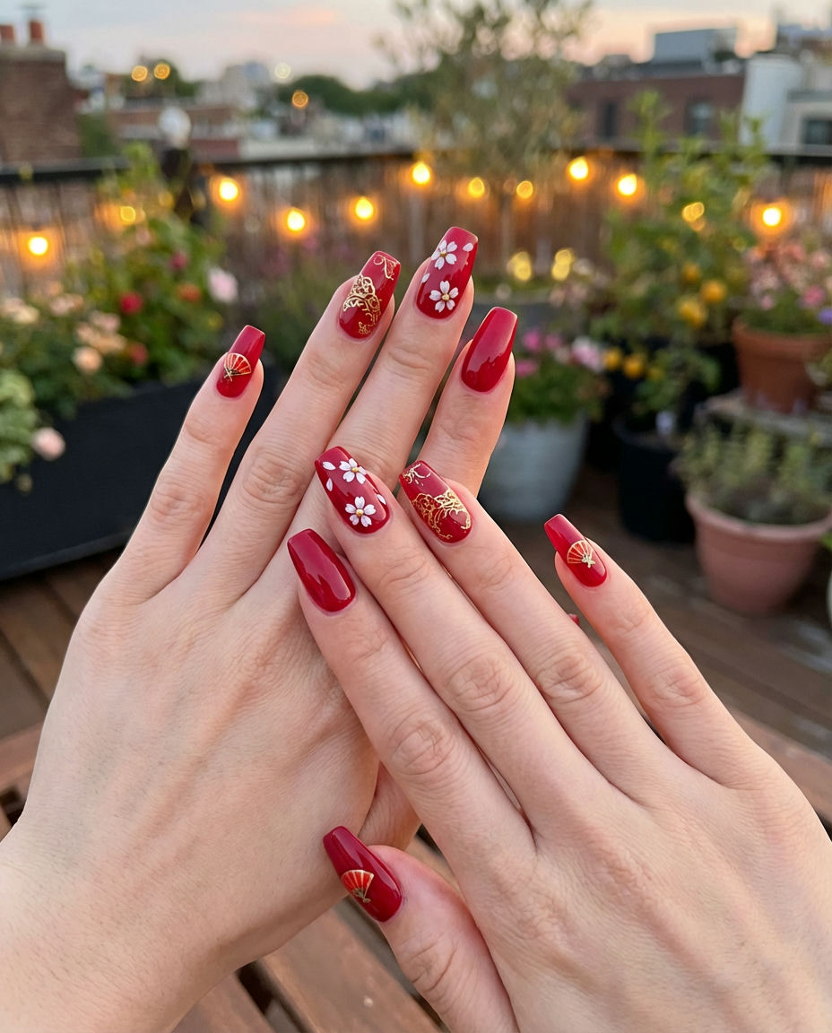 Candy Apple Red Square Nails