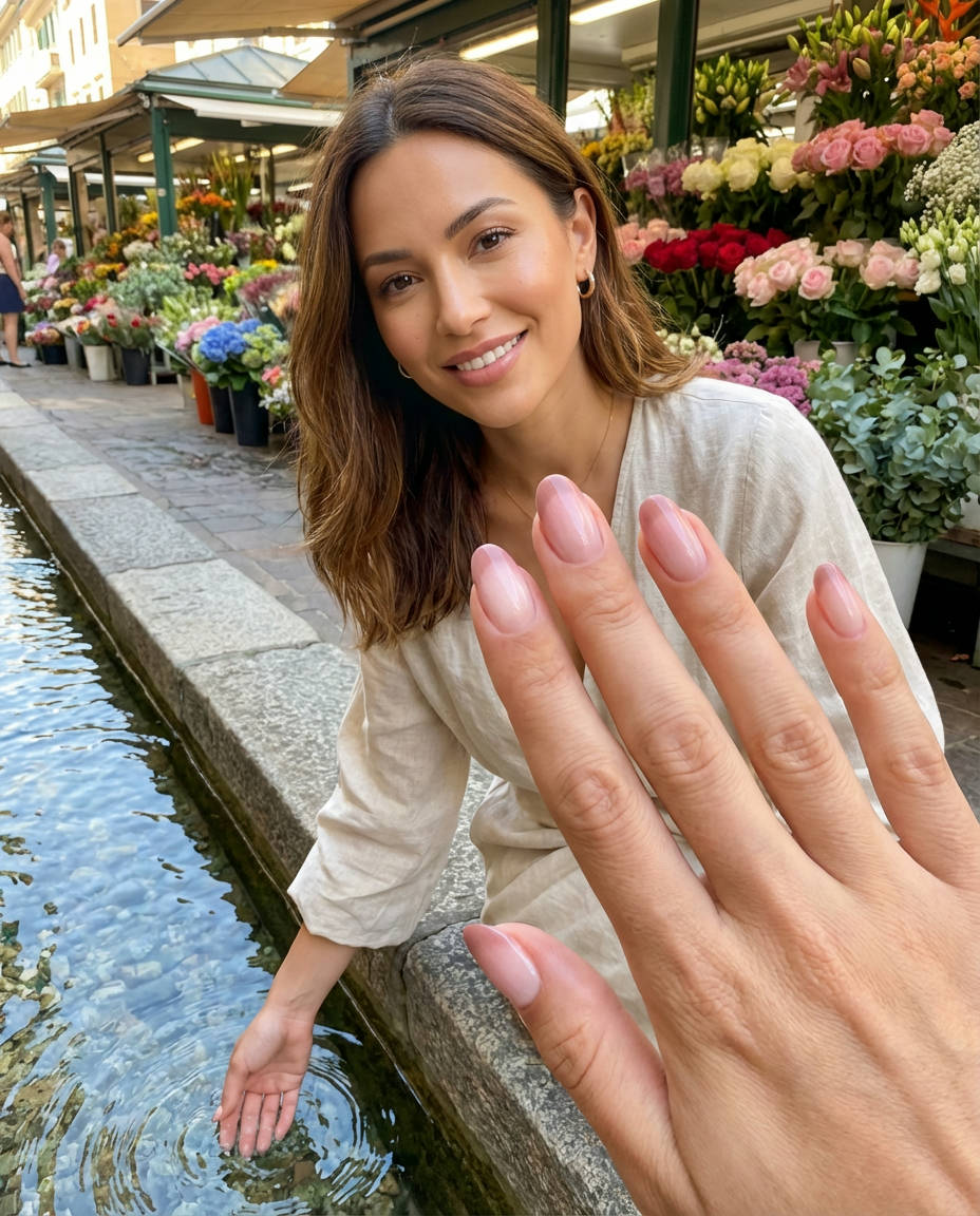 Aura Nails with a Pink Center