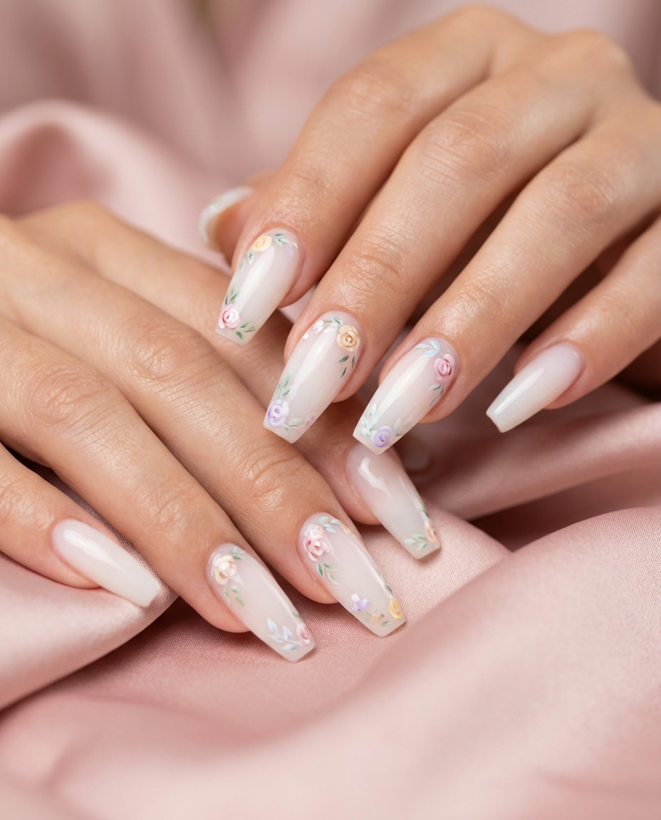 Subtle Silver Line Squoval Nails