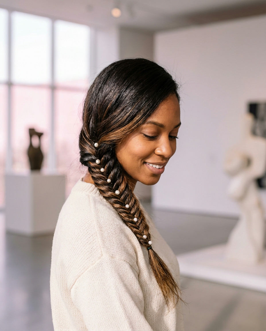 Straight Hair with Chunky Highlights & Bobby Pins