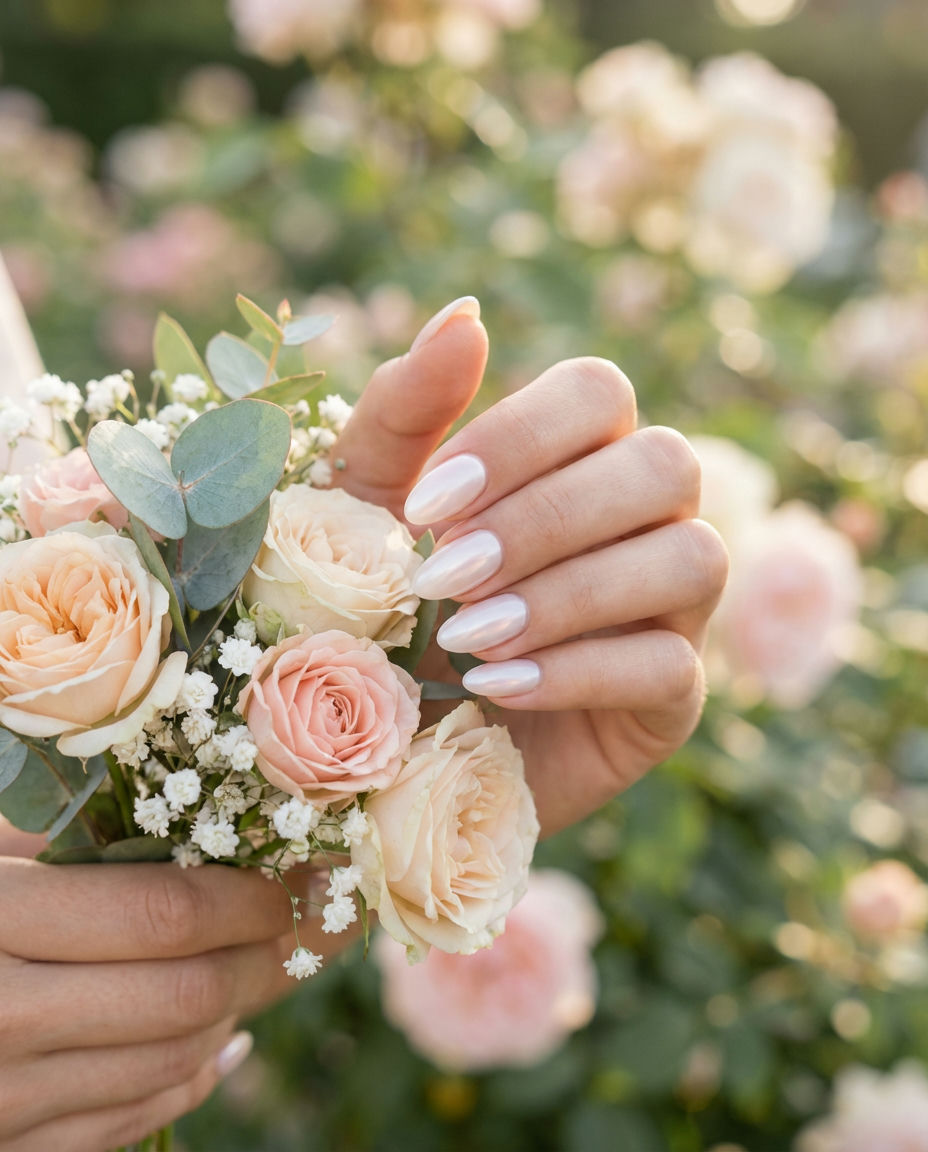 Pearl Dust Milky Coffin Nails