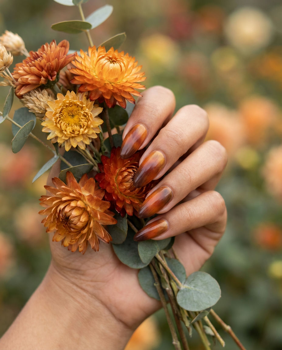 Sunset Inspired Aura Designs on Short Natural Nails