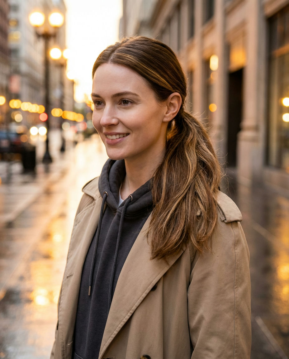 Chic Ponytail Showcasing Multi-Tonal Brown Hair