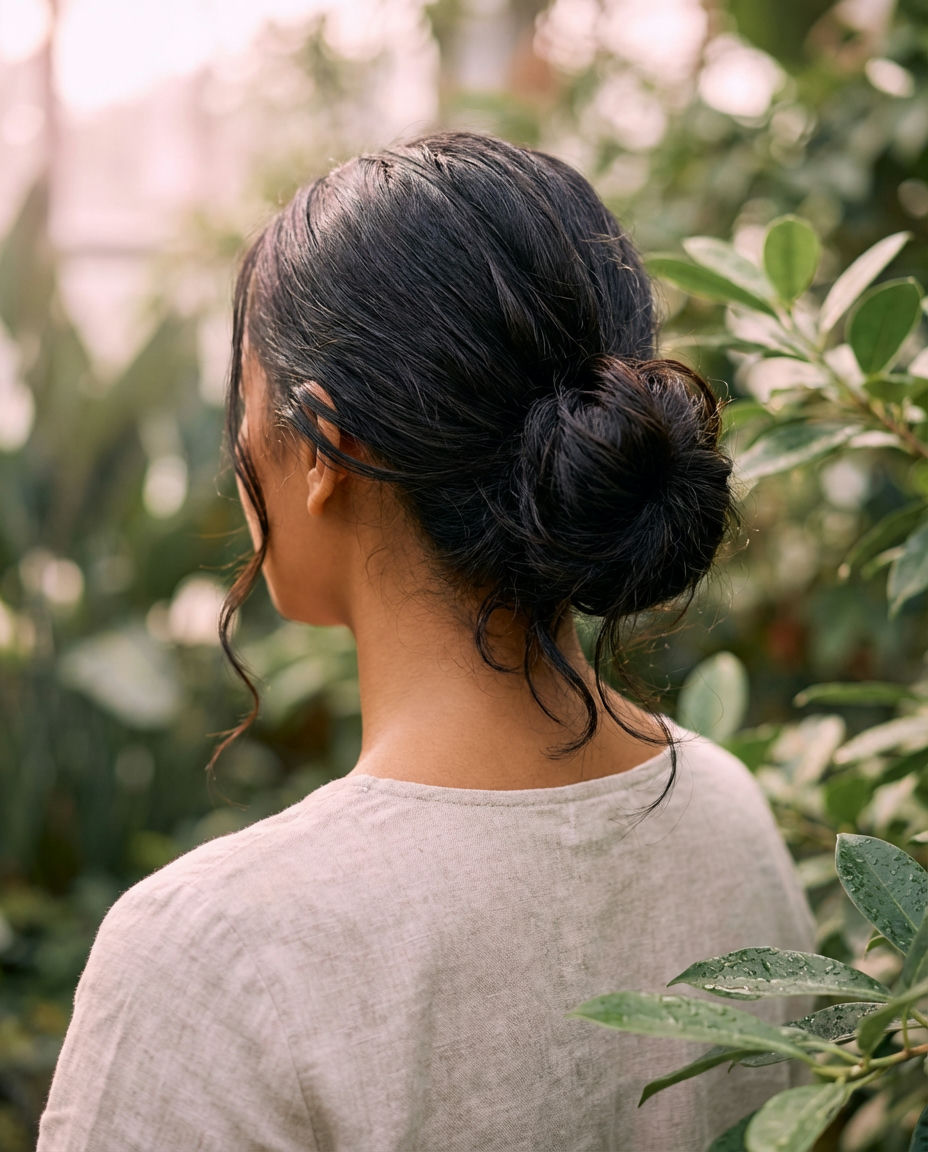 Deep Side Part with Low Bun