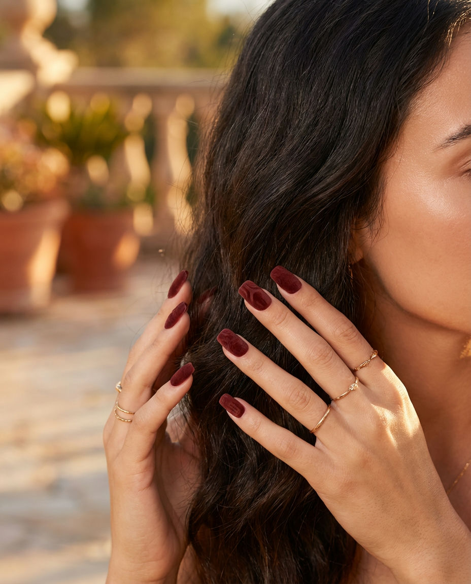 Velvet Red Tips with Gold Leaf