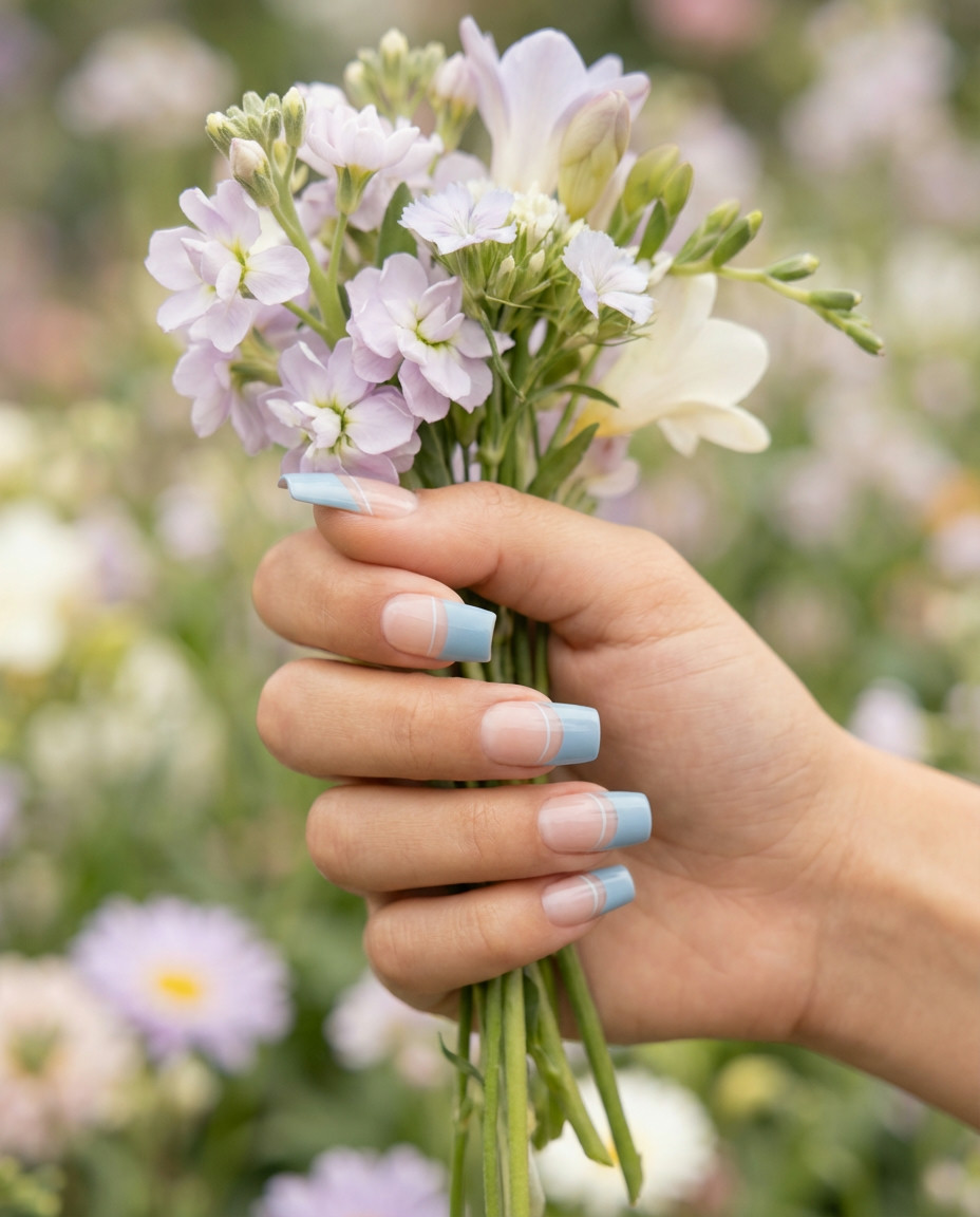 Chic White French Acrylic with Delicate Floral Patterns