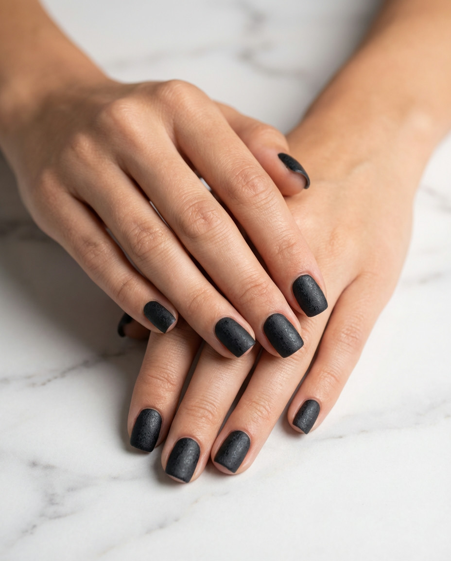Distressed Denim Black Grunge Nails