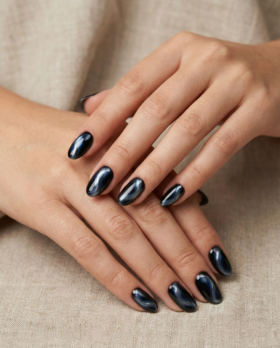 Chocolate Brown Aura Nails with Minimalist Gold Details