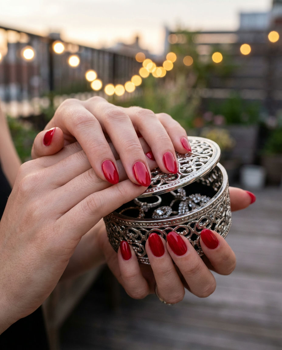 Glossy Cherry Red Short Acrylic Elegance