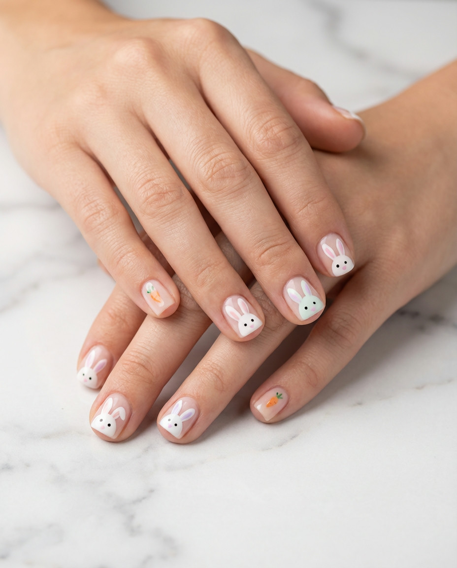 Pastel Bunny Silhouette Nails