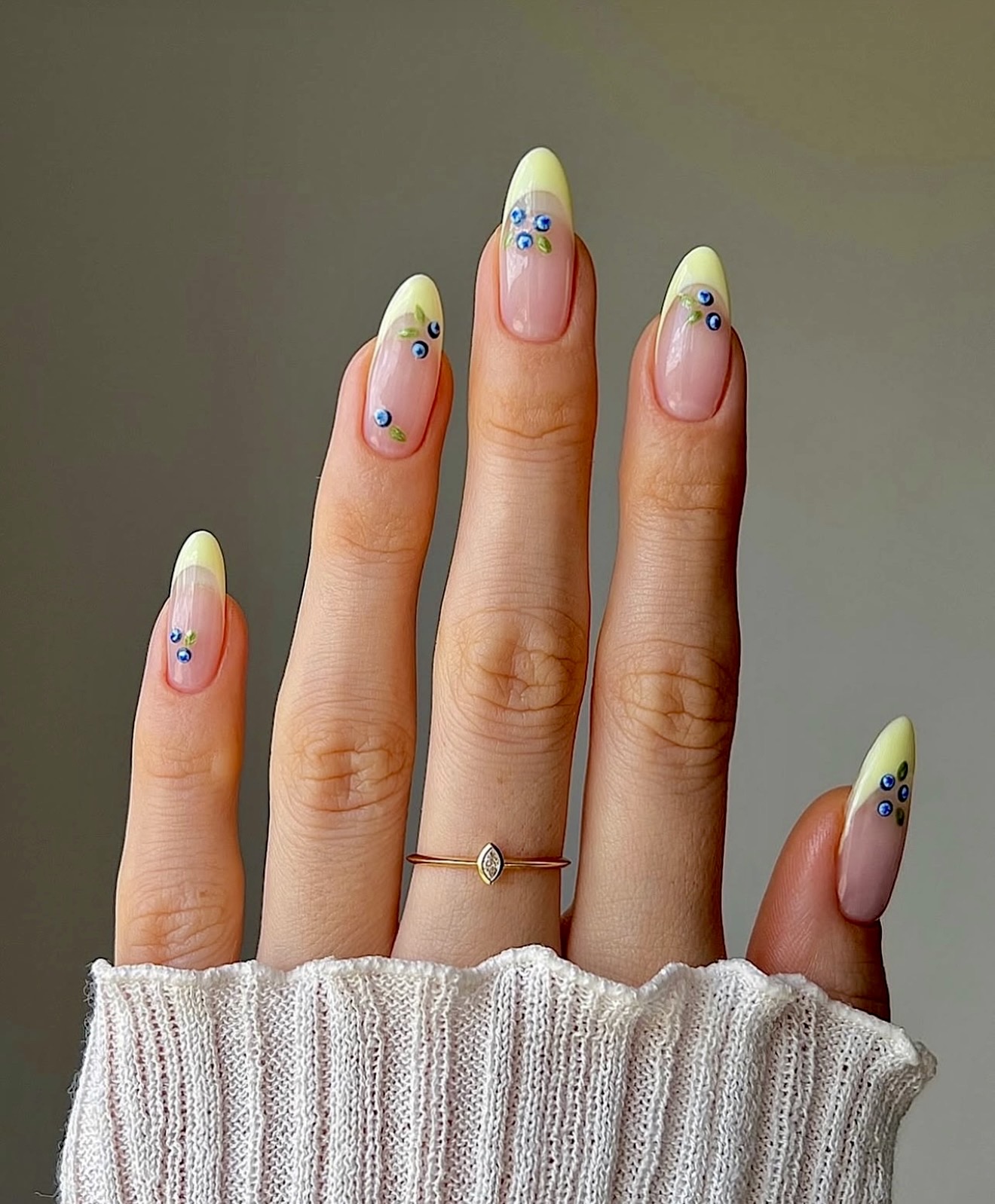 Blueberry Blossom French Tip Almond Nails