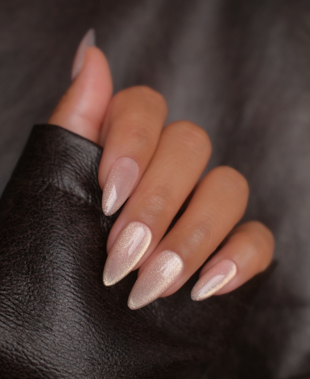 Champagne Gold Cat Eye Almond Nails