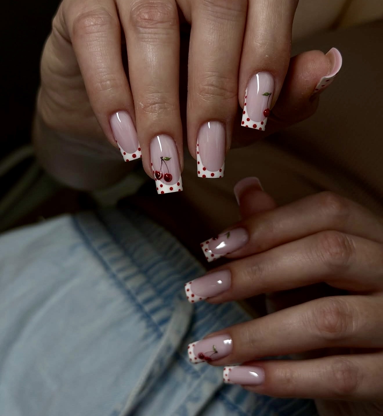 Cherry Sweet French Tip Square Nails