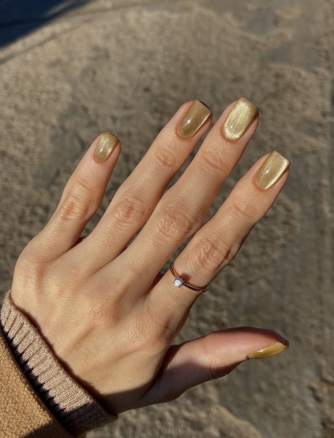 Chic Camel Cat Eye Square Nails