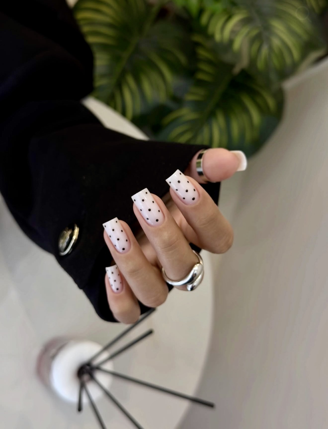 Classic Black Polka Dot Square French Tips