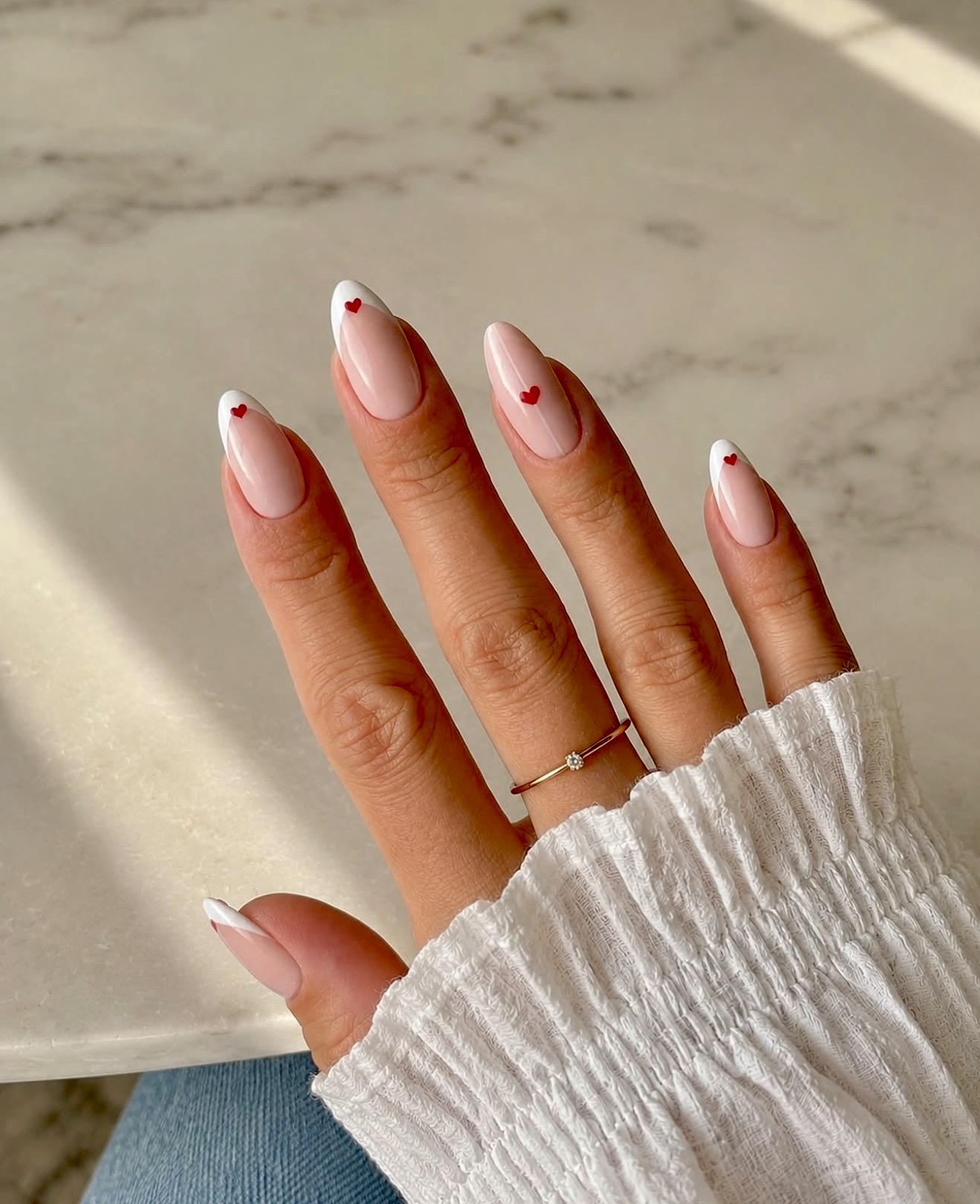 Classic French with Tiny Red Heart Accents