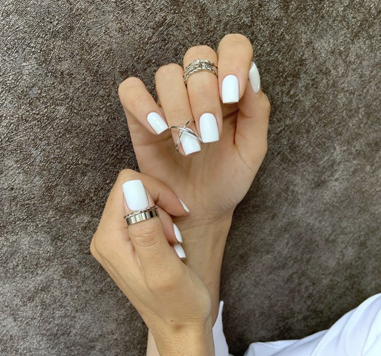 Classic White Glossy Square Nails