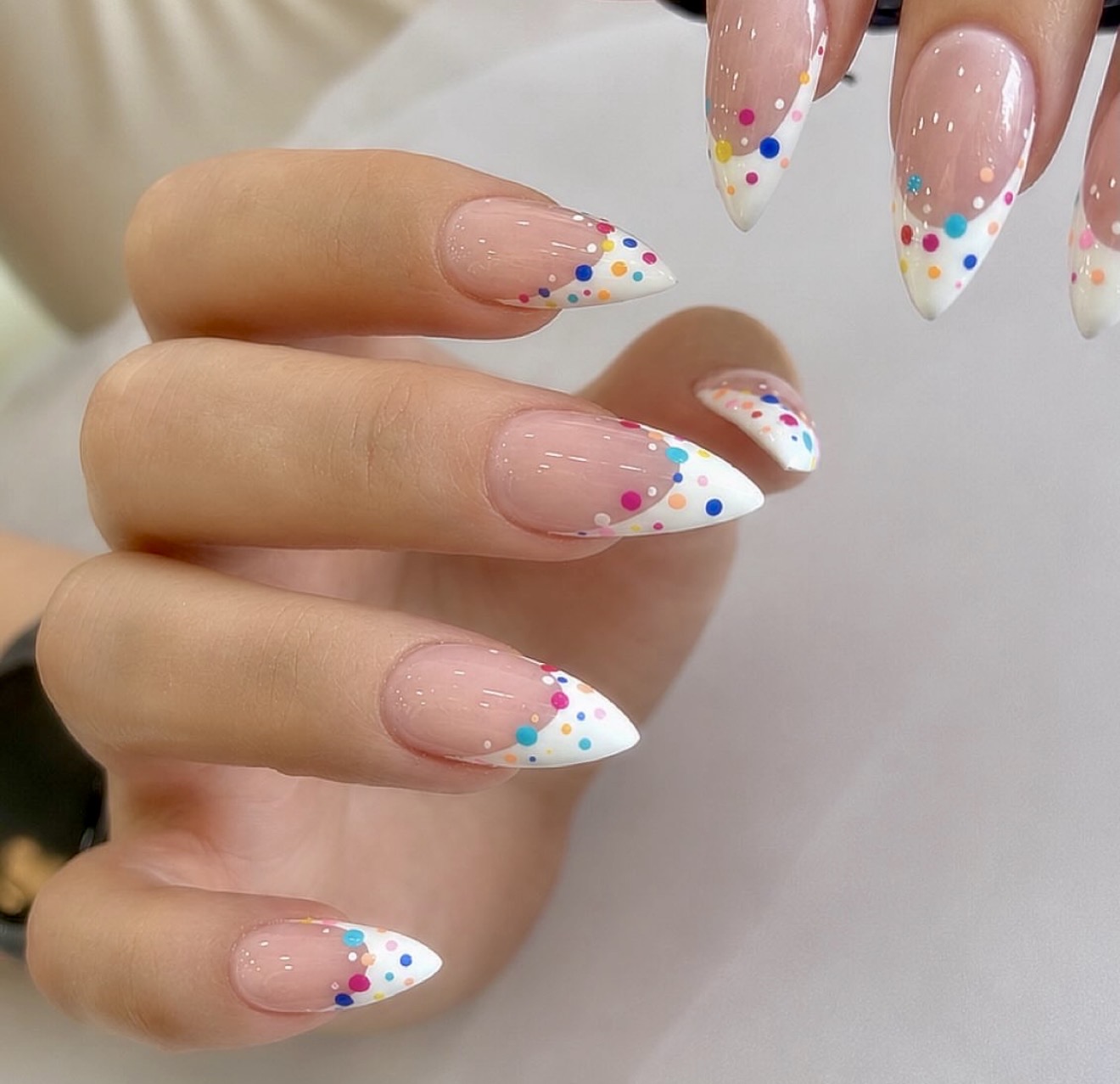 Confetti French Tip Stiletto Nails
