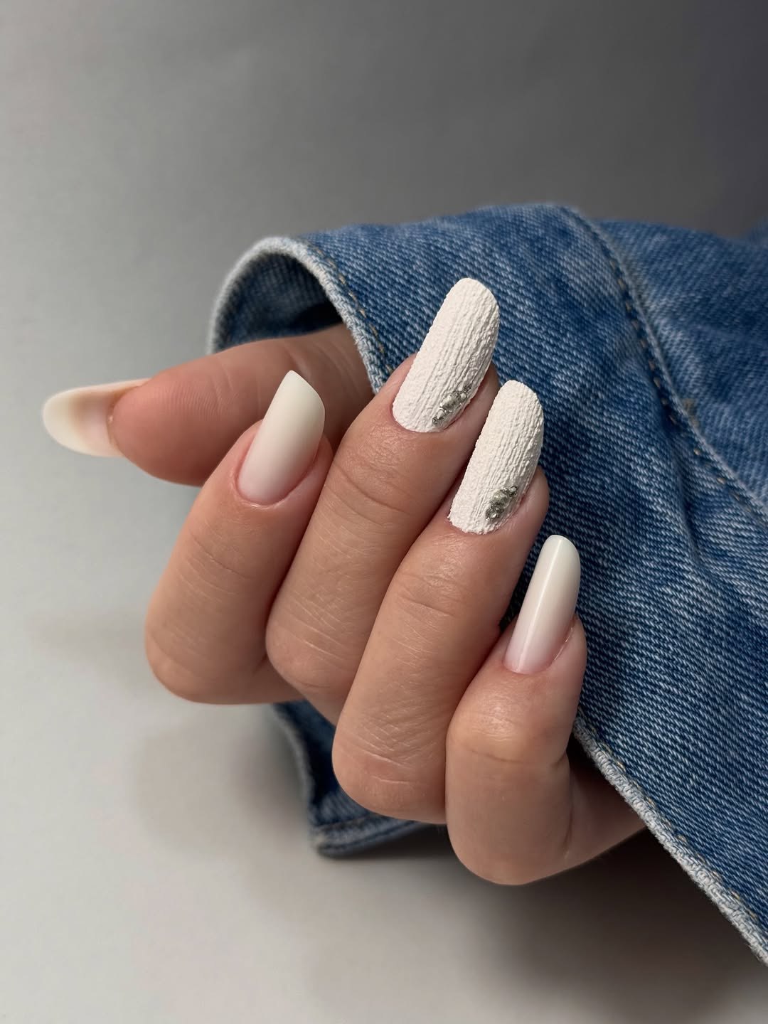 Cozy White Cable Knit Almond Nails