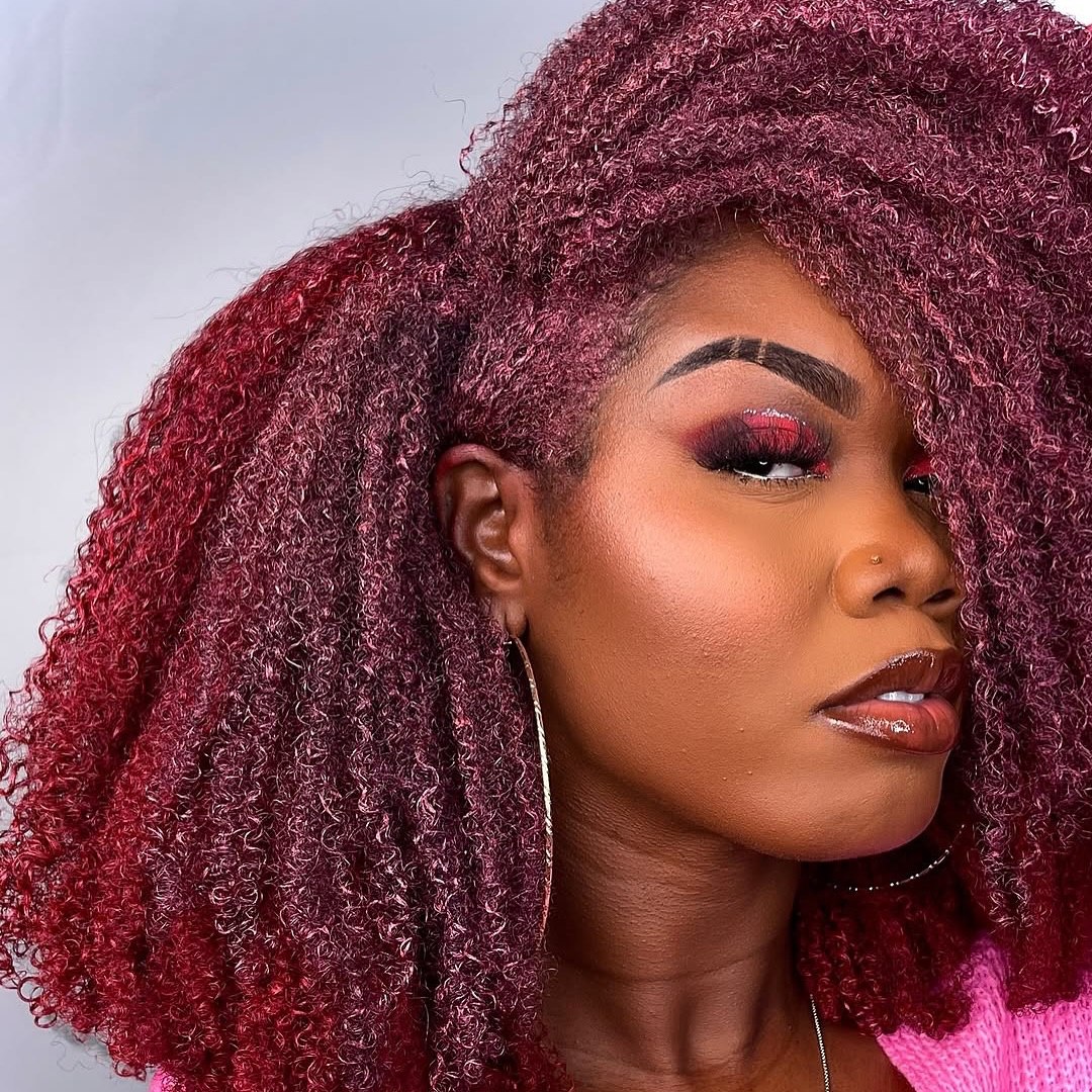 Crimson Curly Bob With Vibrant Color Melt