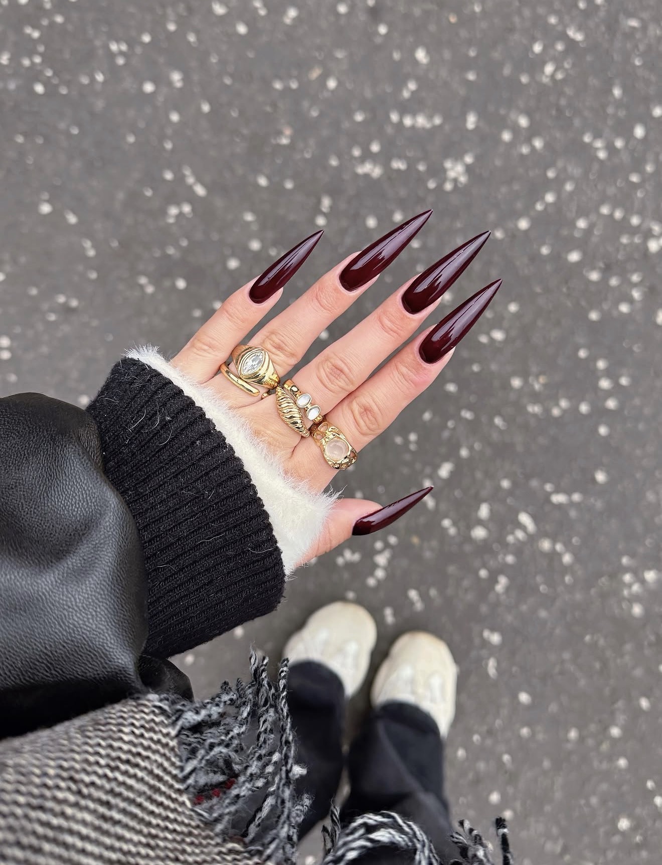 Deep Cherry Stiletto Glamorous Stiletto Nails
