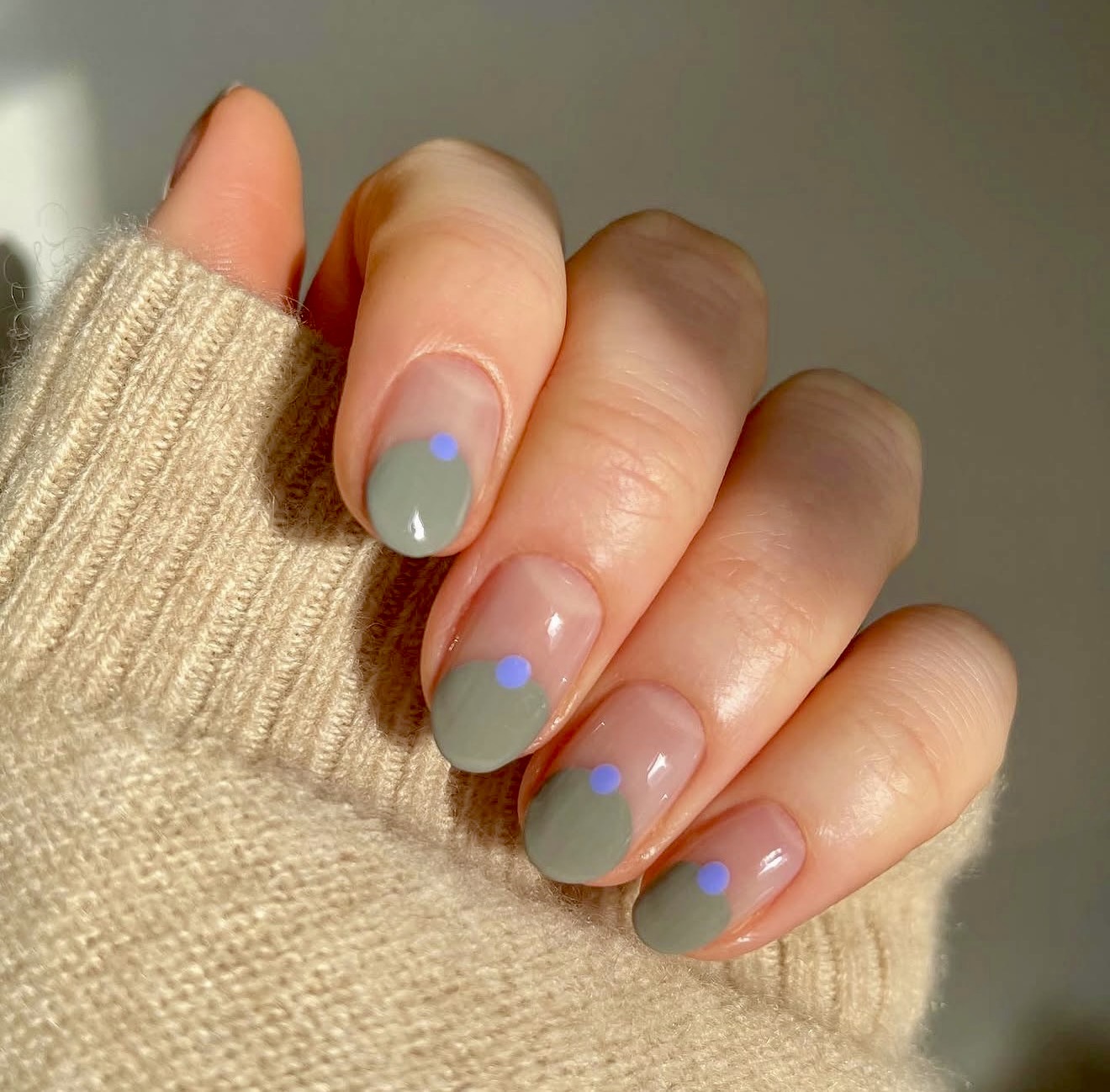 Duo-Tone Sage Green French with Lilac Dots