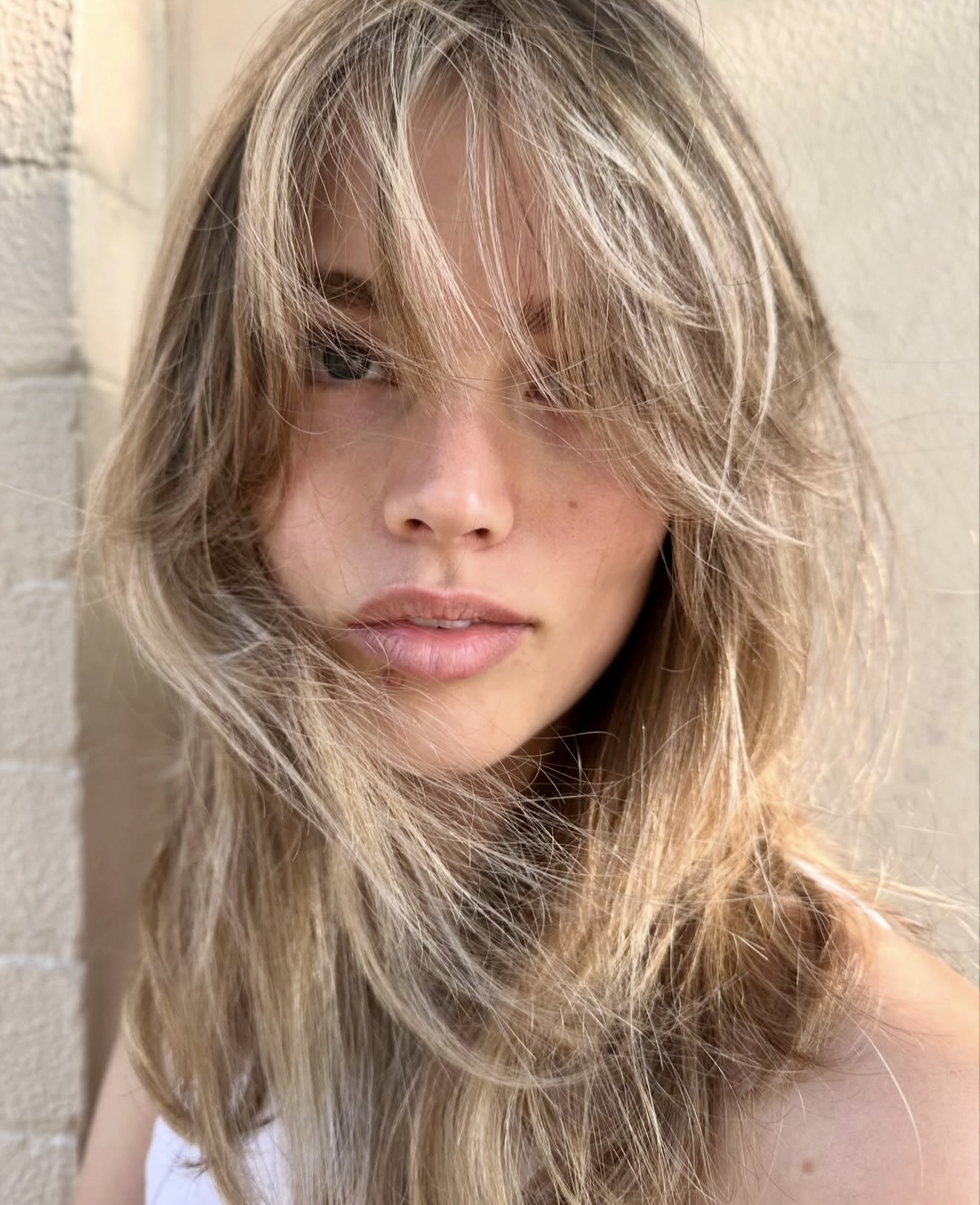 Effortless Honey Blonde Shaggy Layers With Curtain Bangs