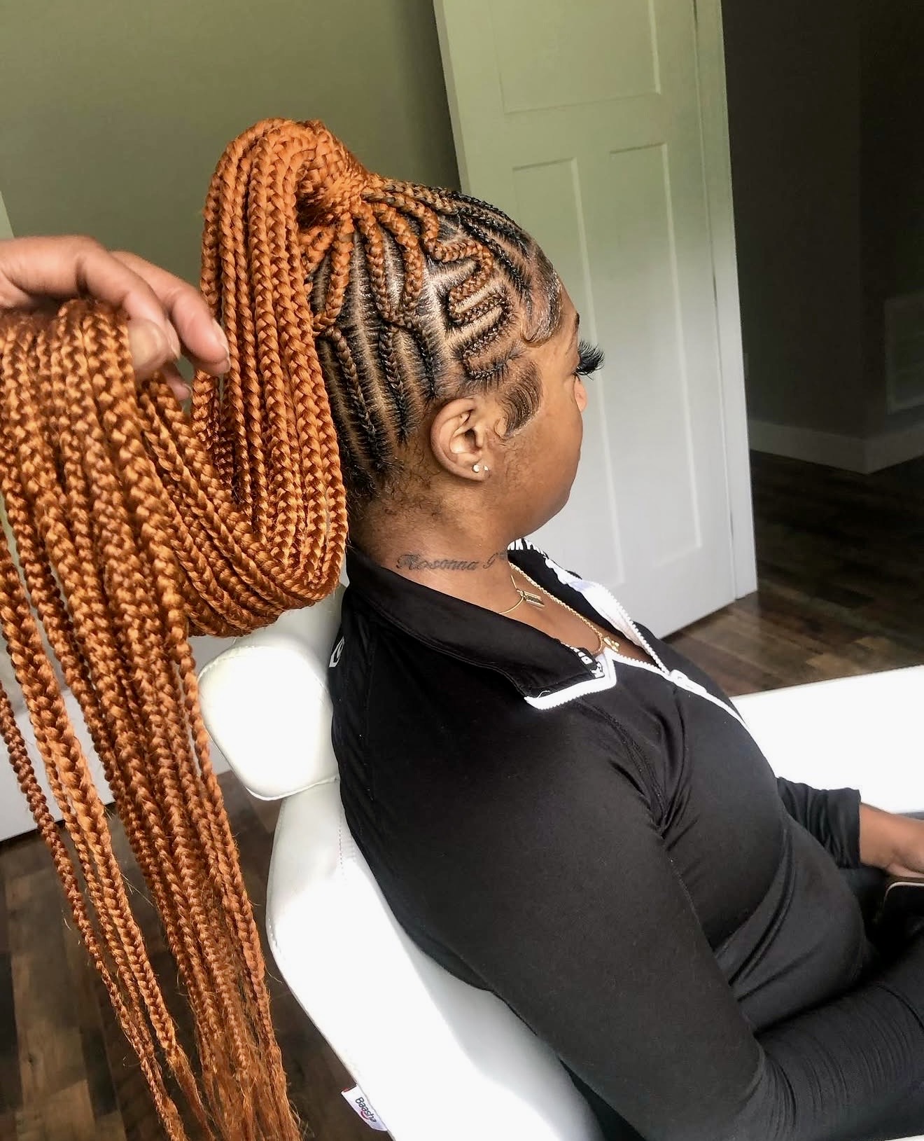 Geometric Tribal Braids With Copper Ponytail
