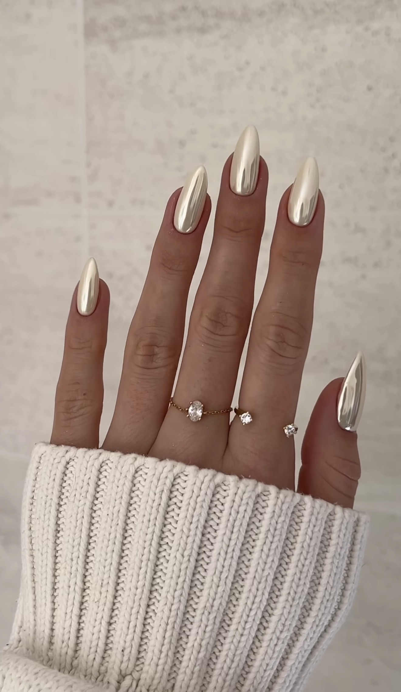 Glistening Pearl Chrome Almond Nails