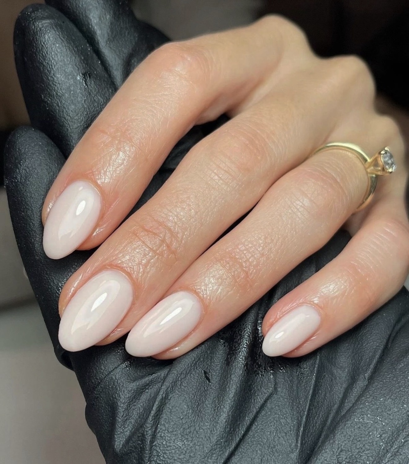 Glossy Milky White Almond Nails