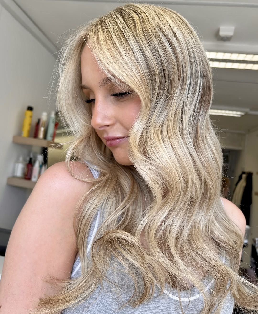 Golden Blonde Waves With Seamless Shadow Root