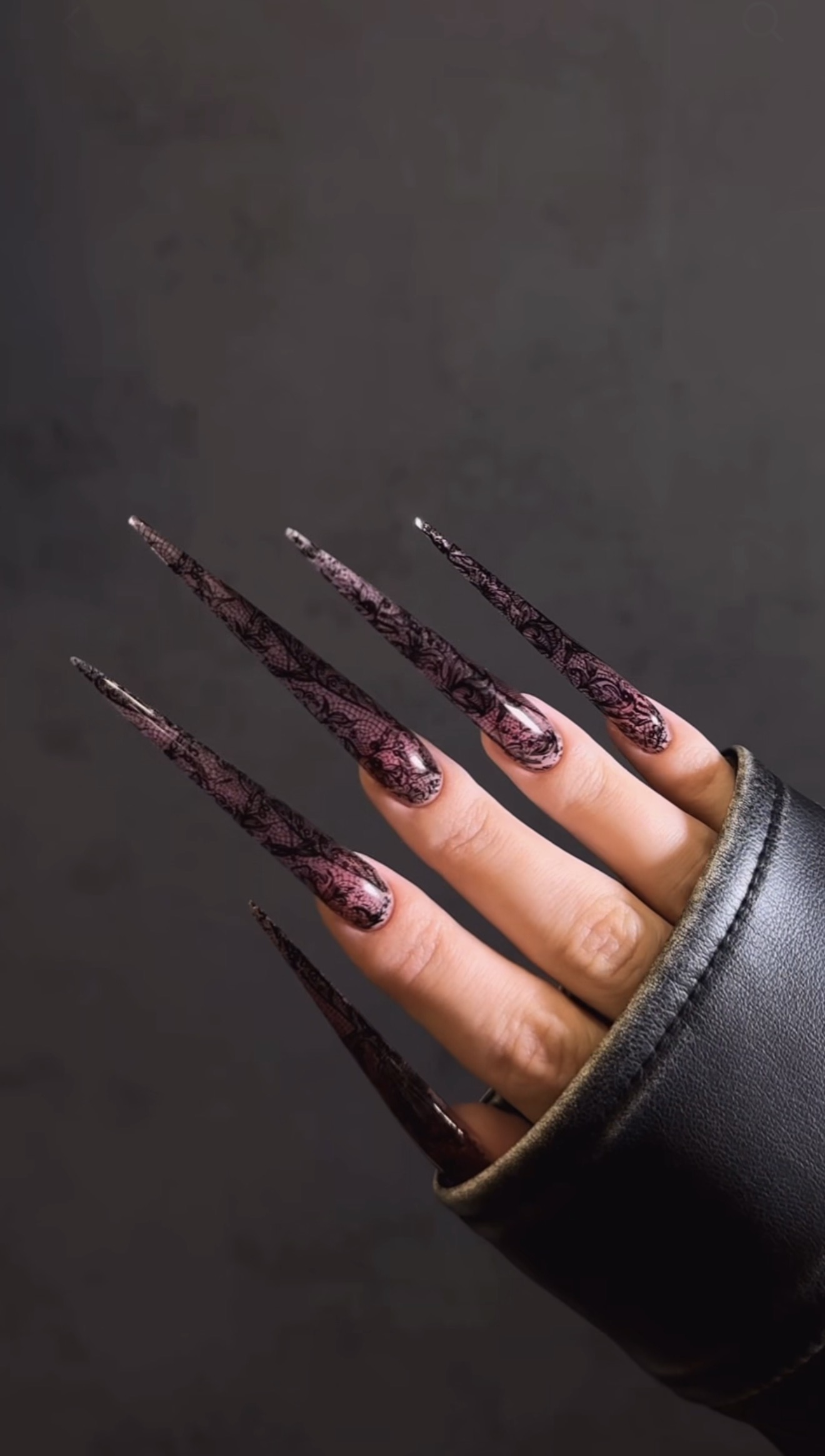 Gothic Lace Stiletto Nails with Pink Undertones