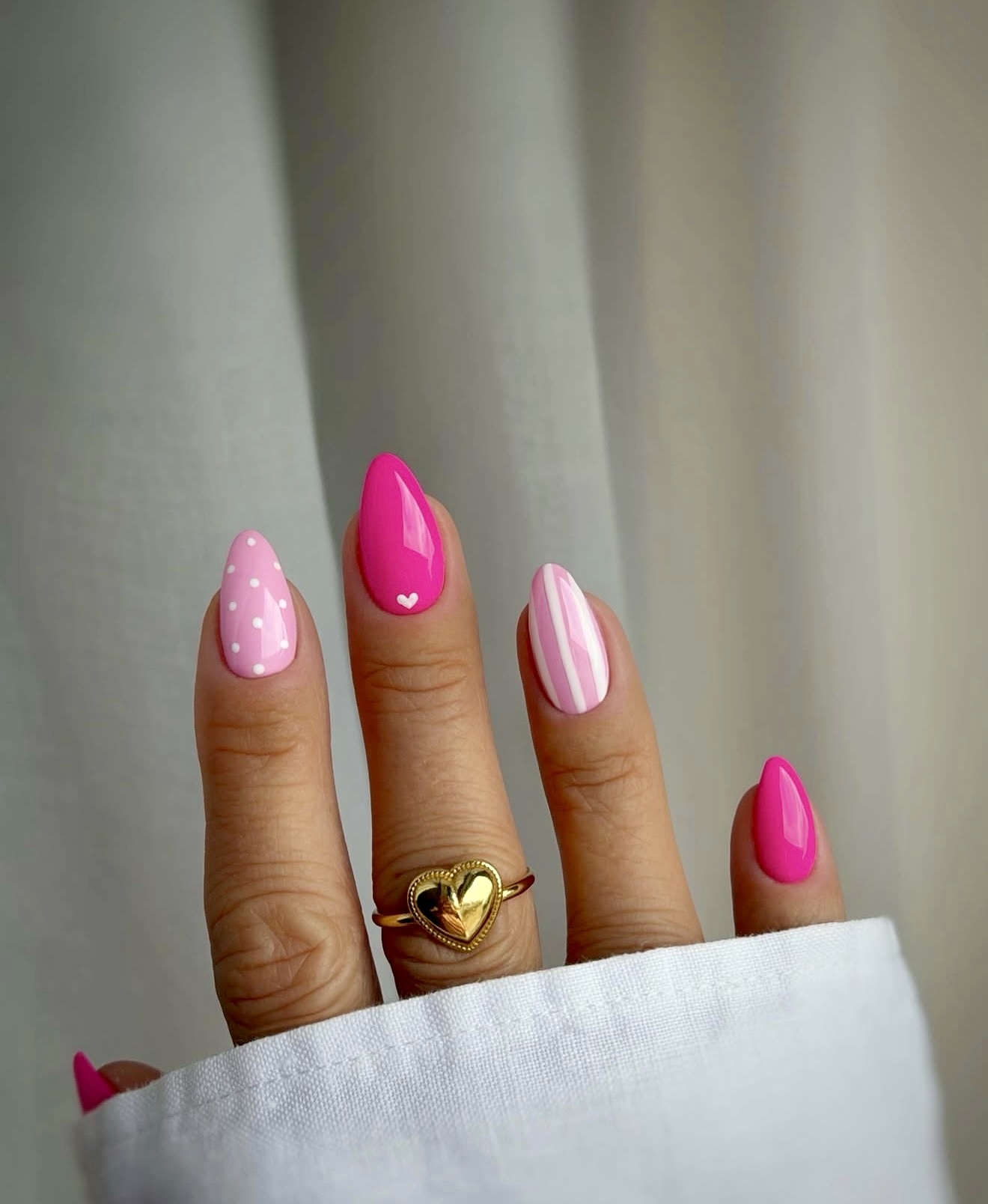 Hot Pink & Pastel Stripes Almond Nails