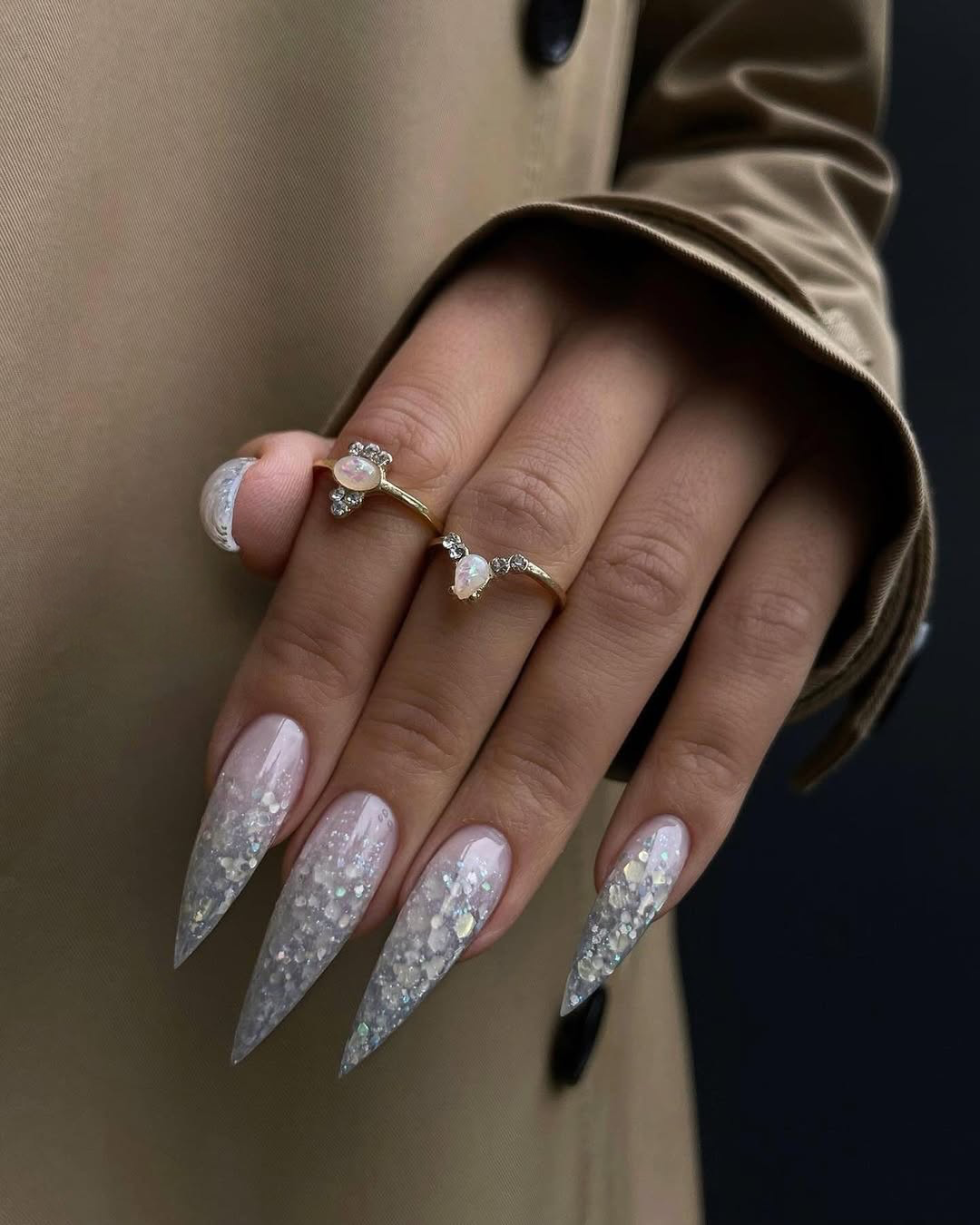 Iridescent Glitter Ombre Stiletto Nails