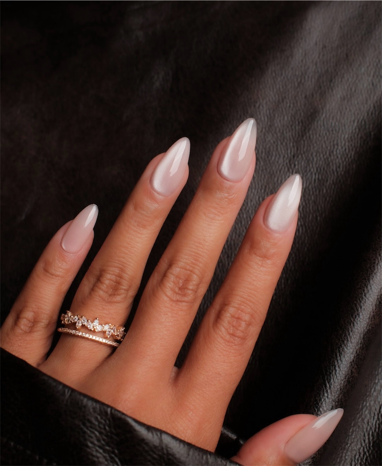 Iridescent Milky Cat Eye Stiletto Nails