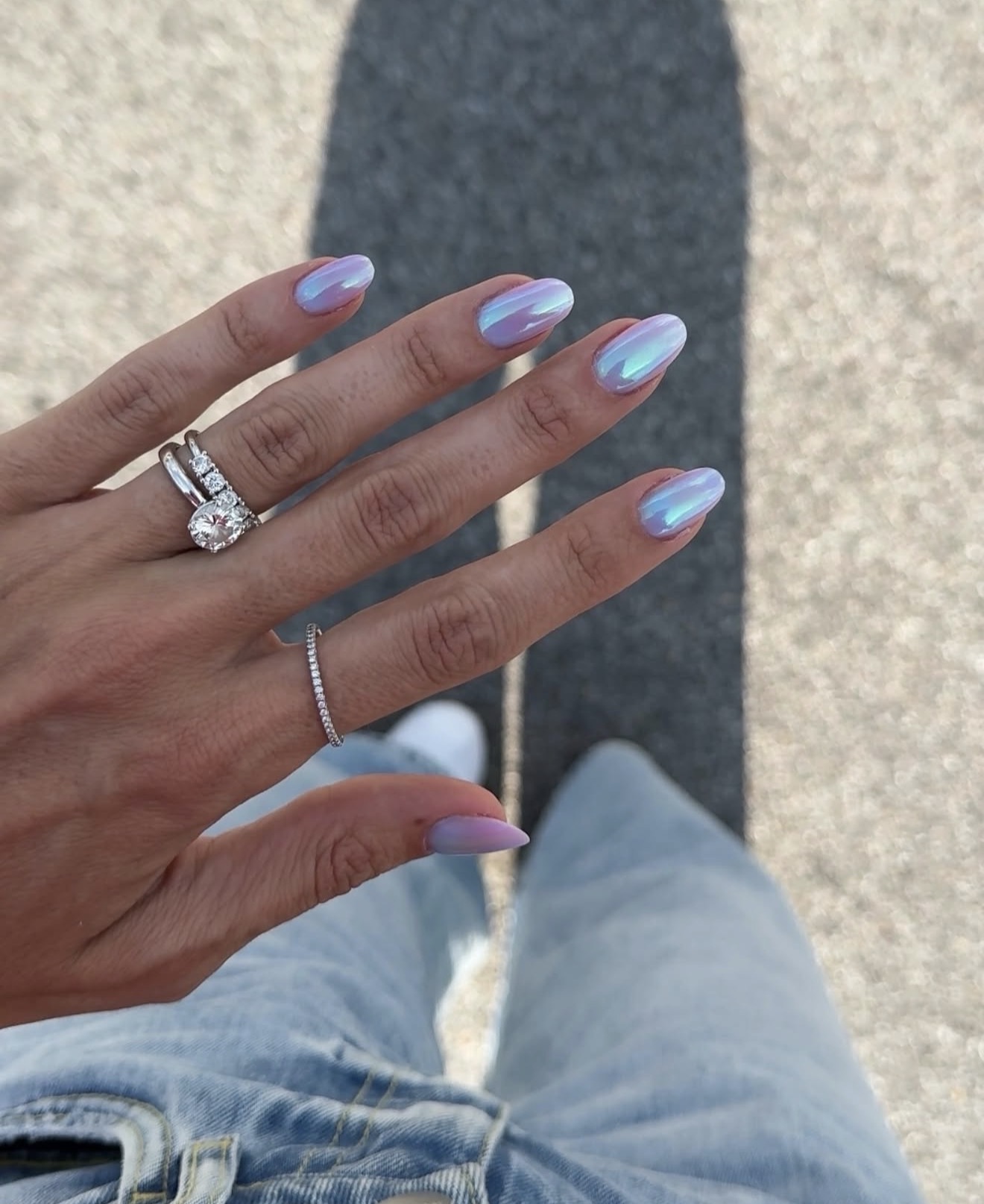 Iridescent Pastel Chrome Oval Nails