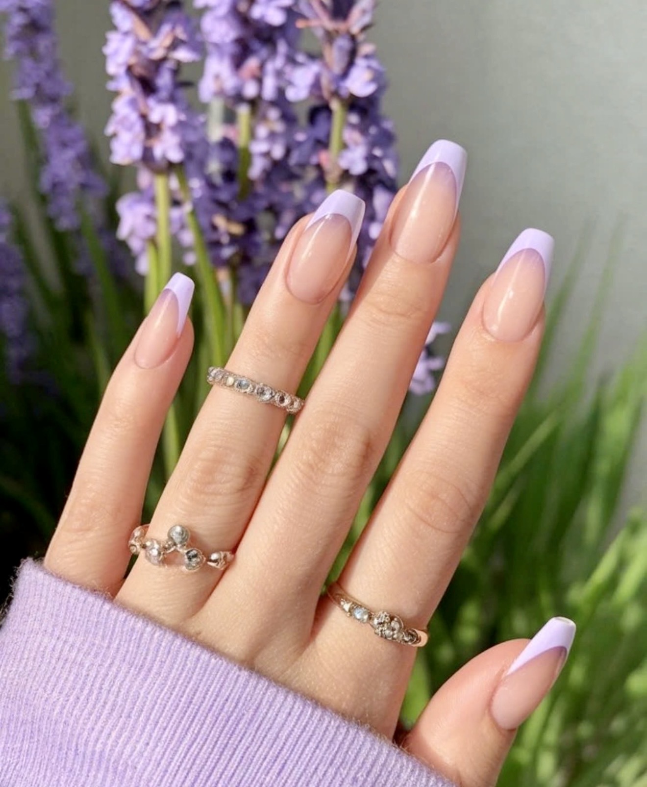 Lavender French Tip Almond Nails