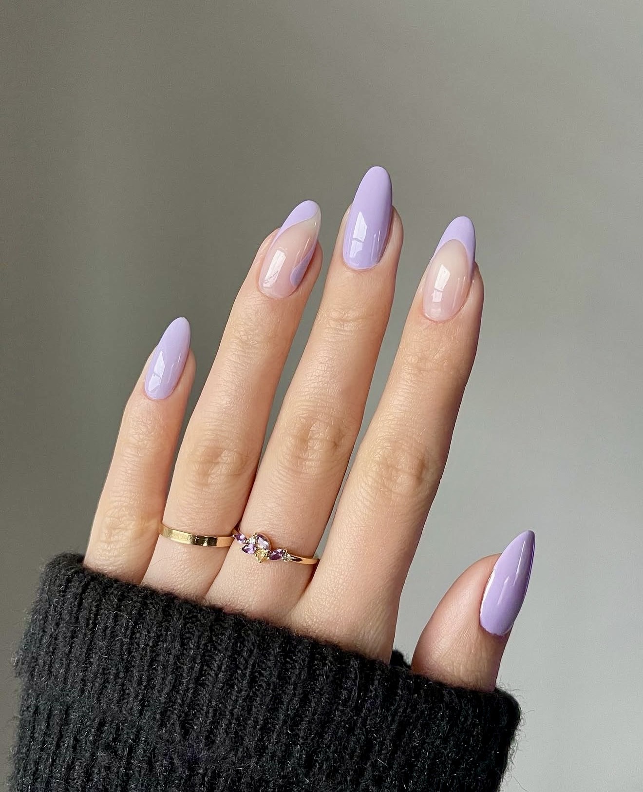 Lilac French Tip Almond Nails