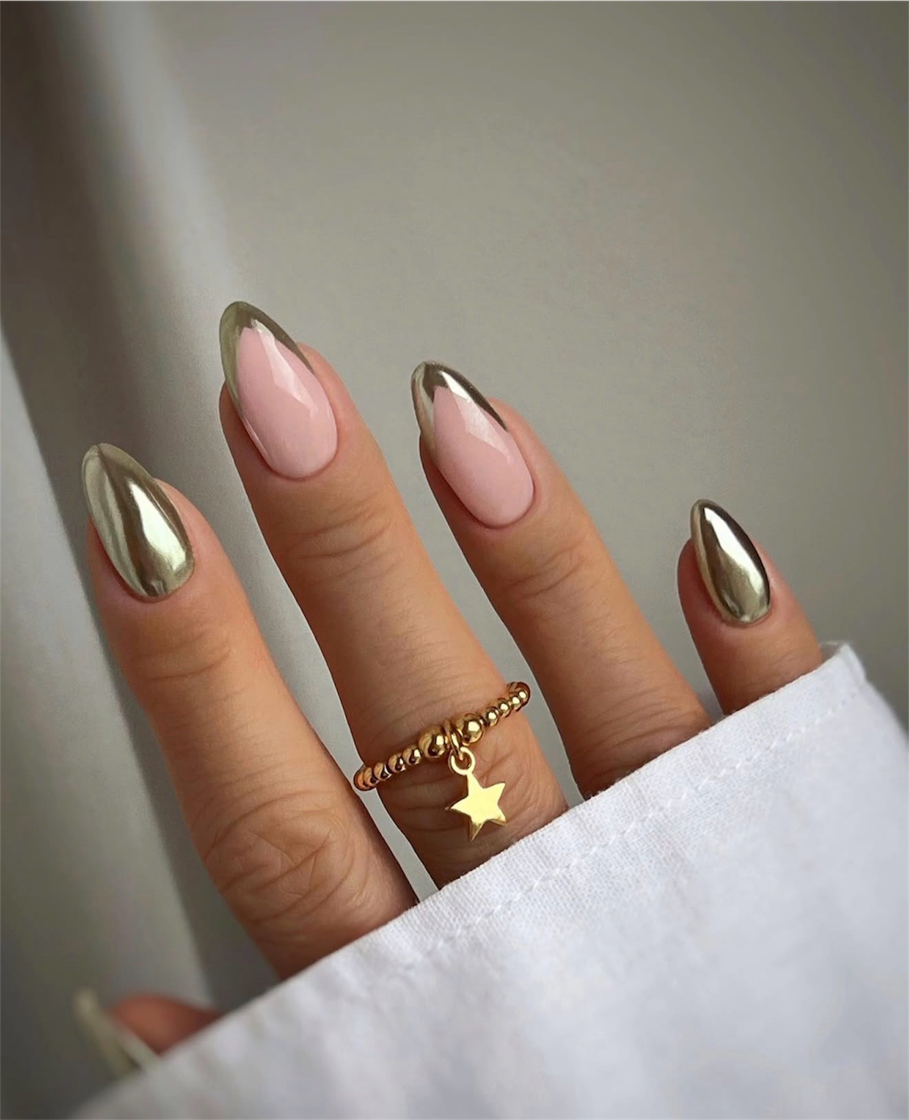 Liquid Gold Aura French Almond Nails