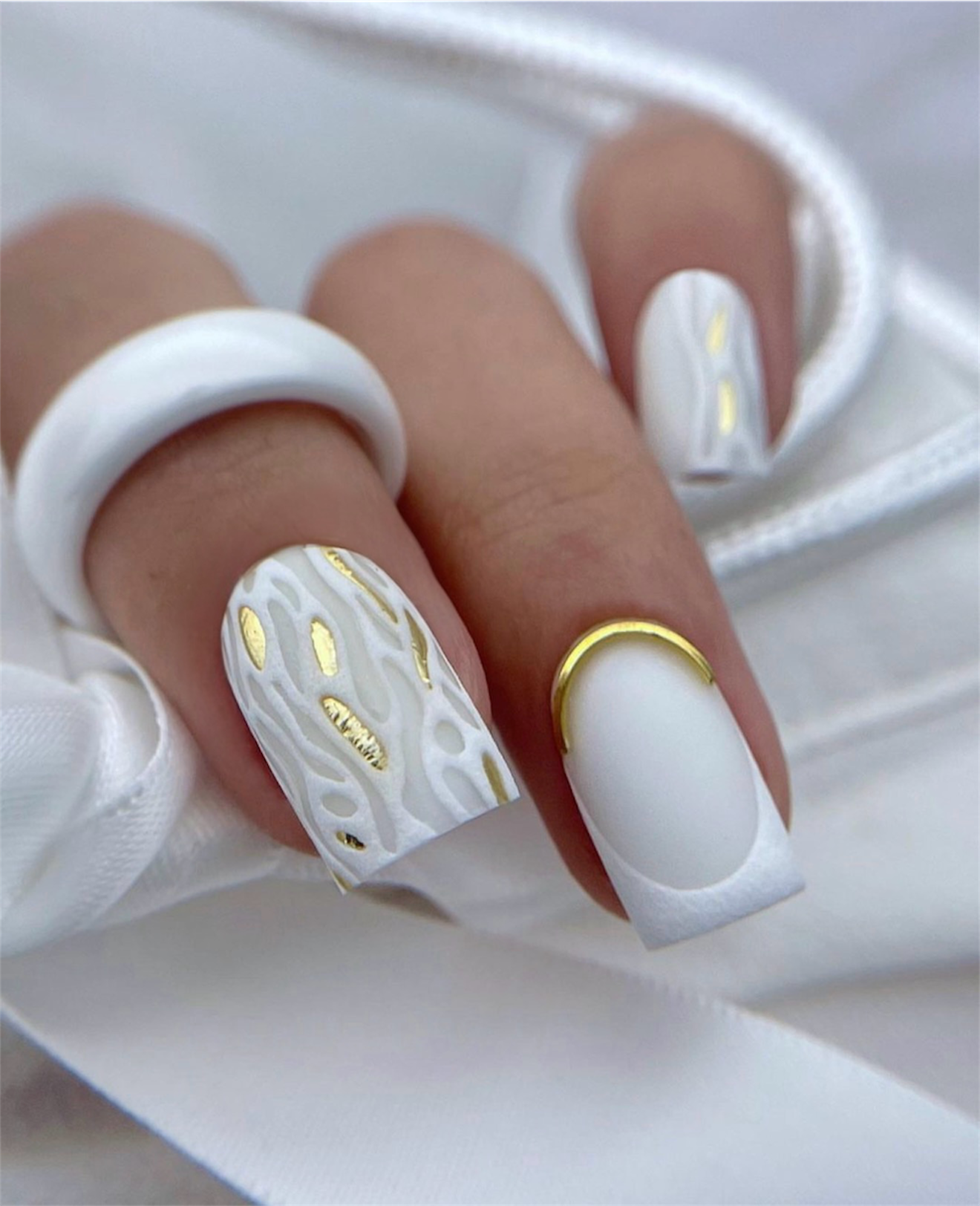 Matte White French With Gold Embossed Texture