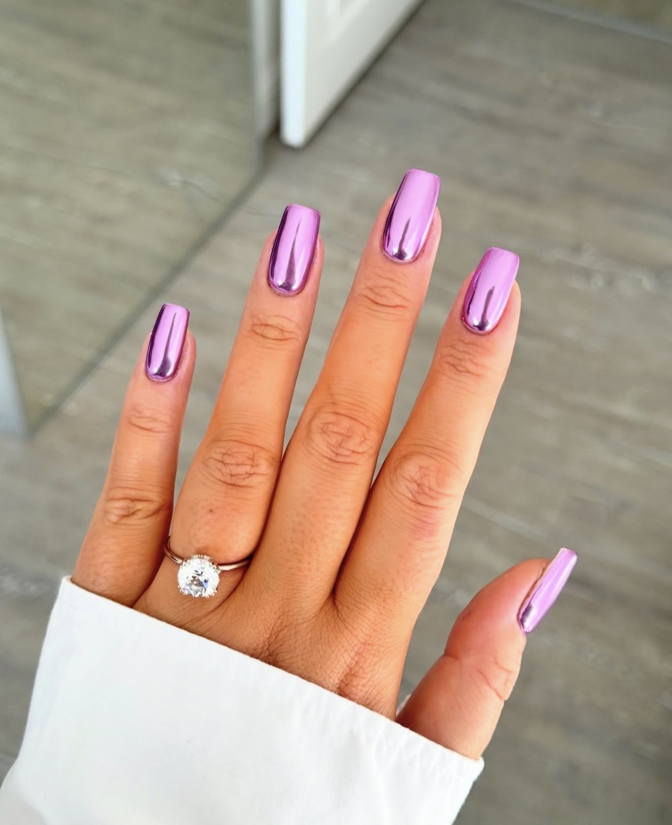 Metallic Lilac Square Chrome Nails