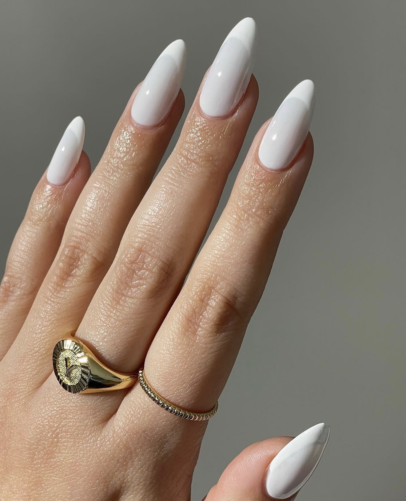Milky White Almond French Tips With High Gloss Finish