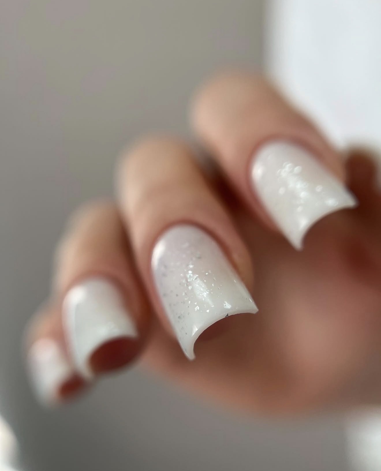 Milky White Glitter Square Nails