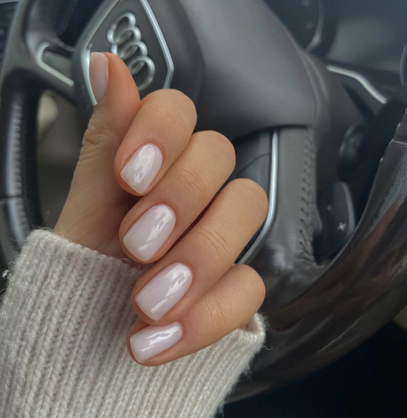 Milky White Glossy Short Squoval Nails
