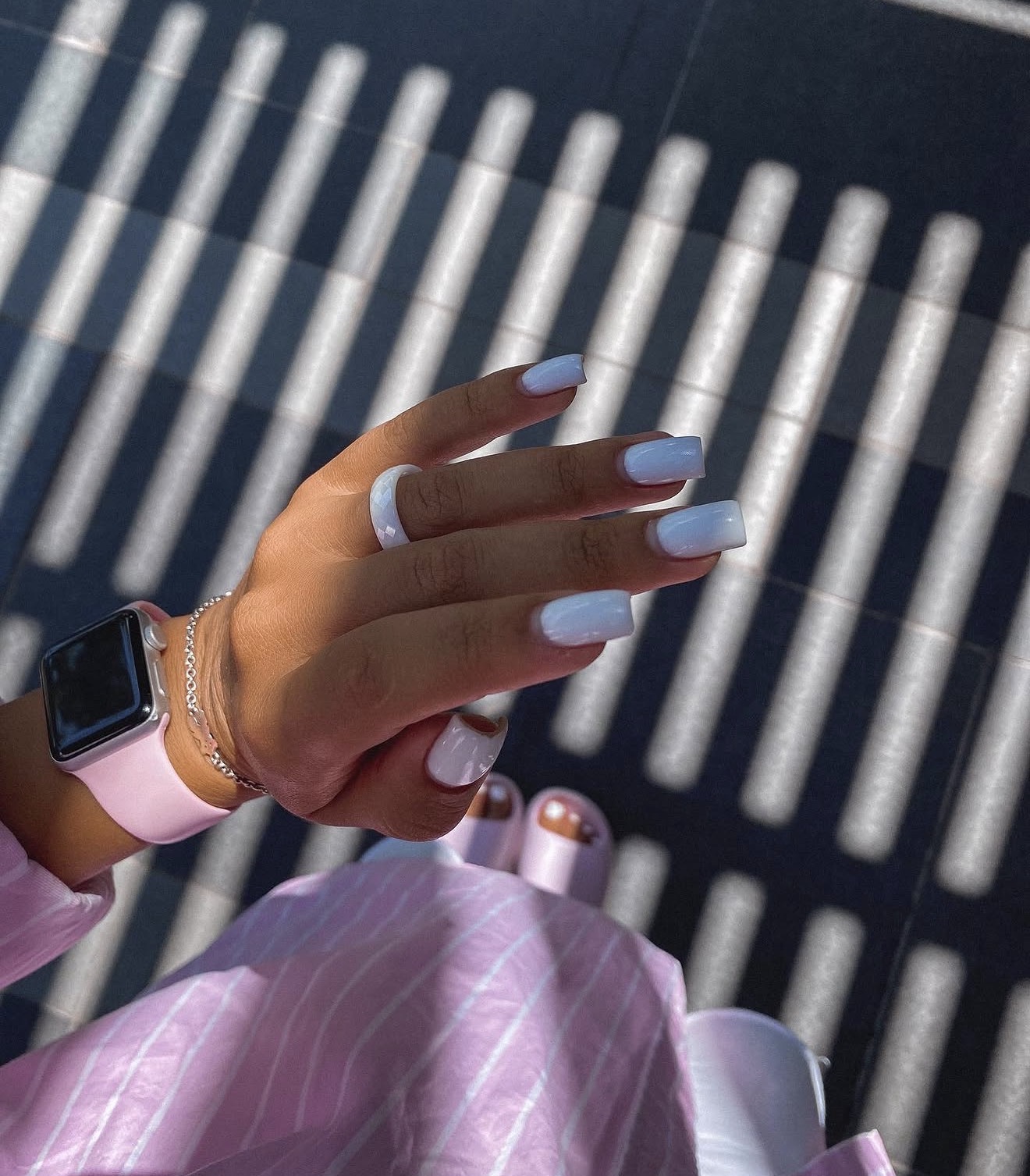 Milky White Glossy Square Nails