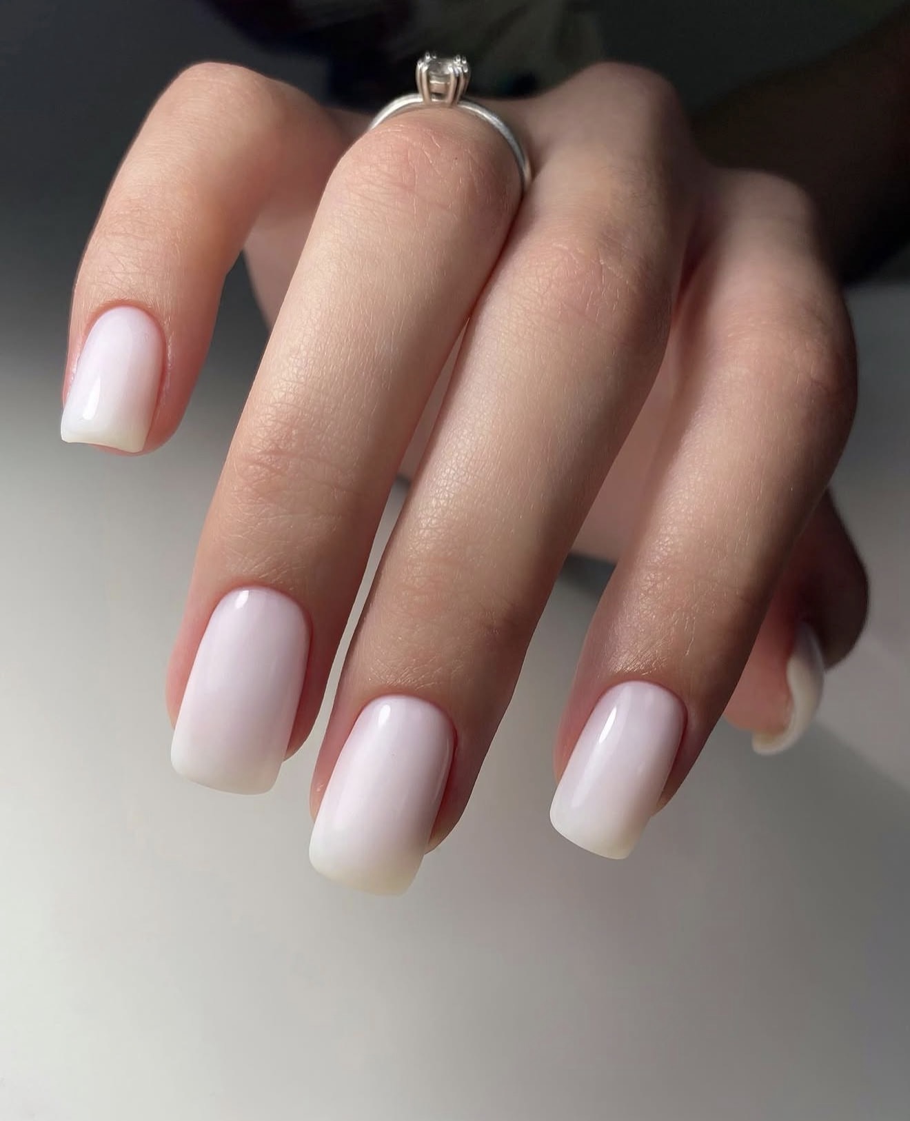 Milky White Glossy Squoval Nails