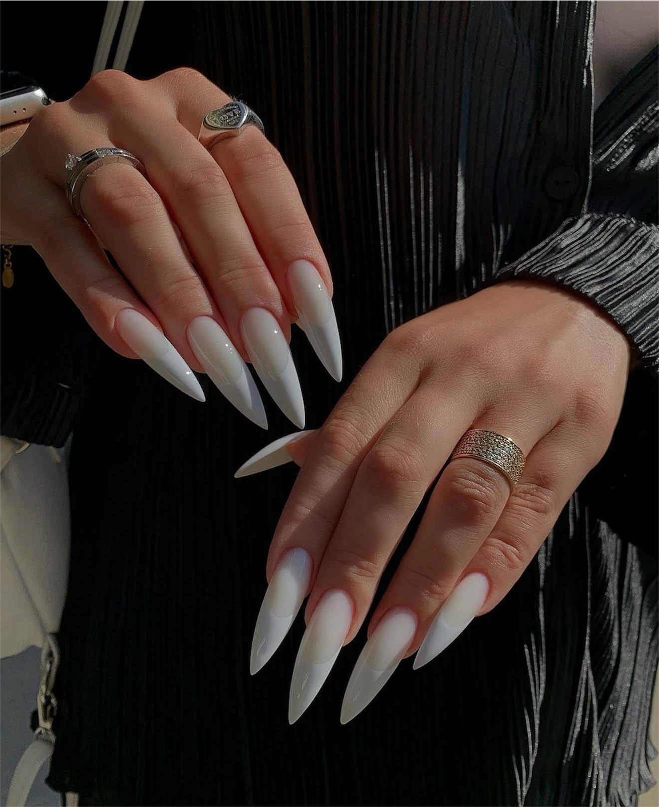Milky White Stiletto Sharp Glossy Nails