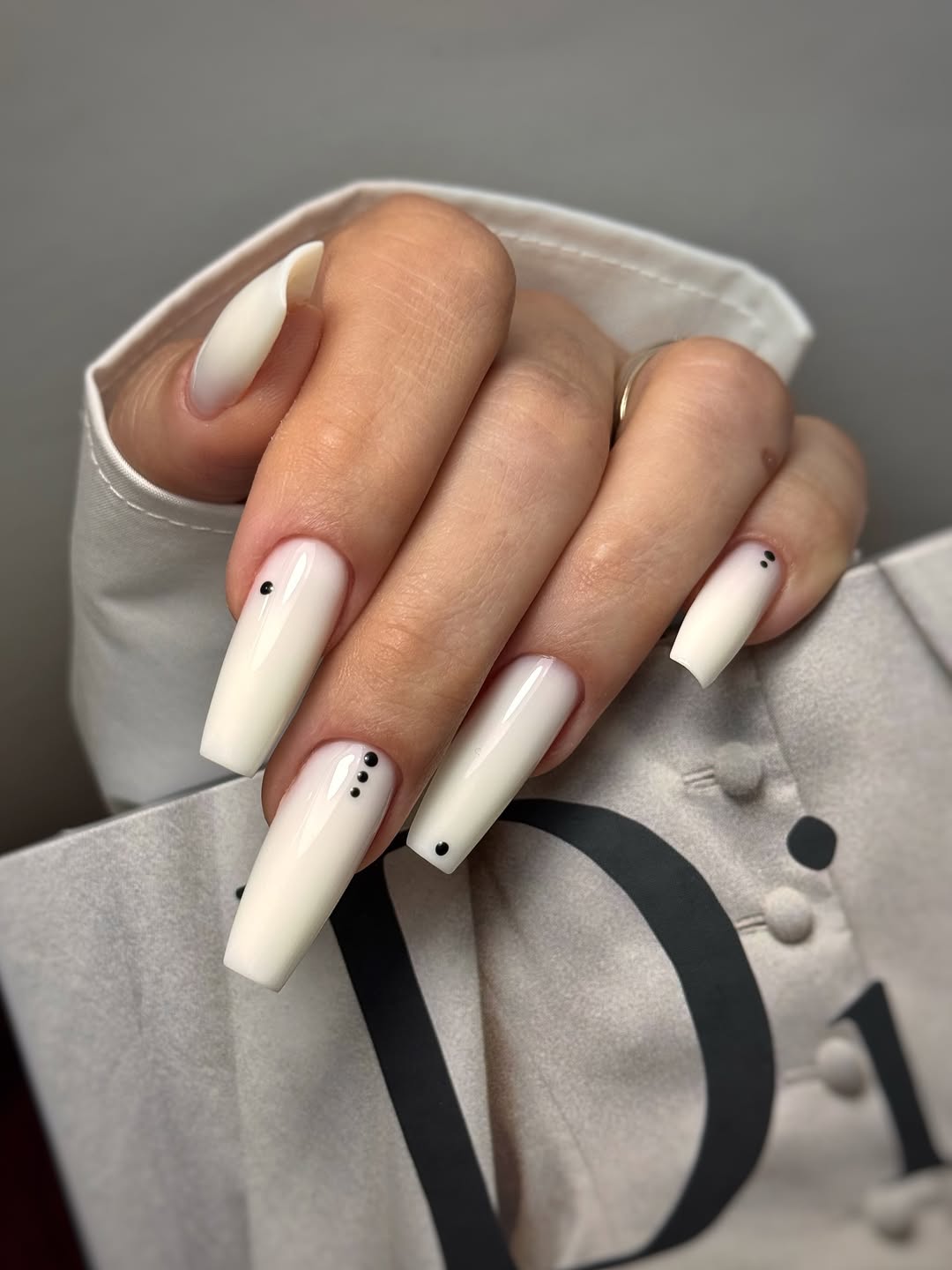 Milky White Swirl Ombre with Black Dot Accents