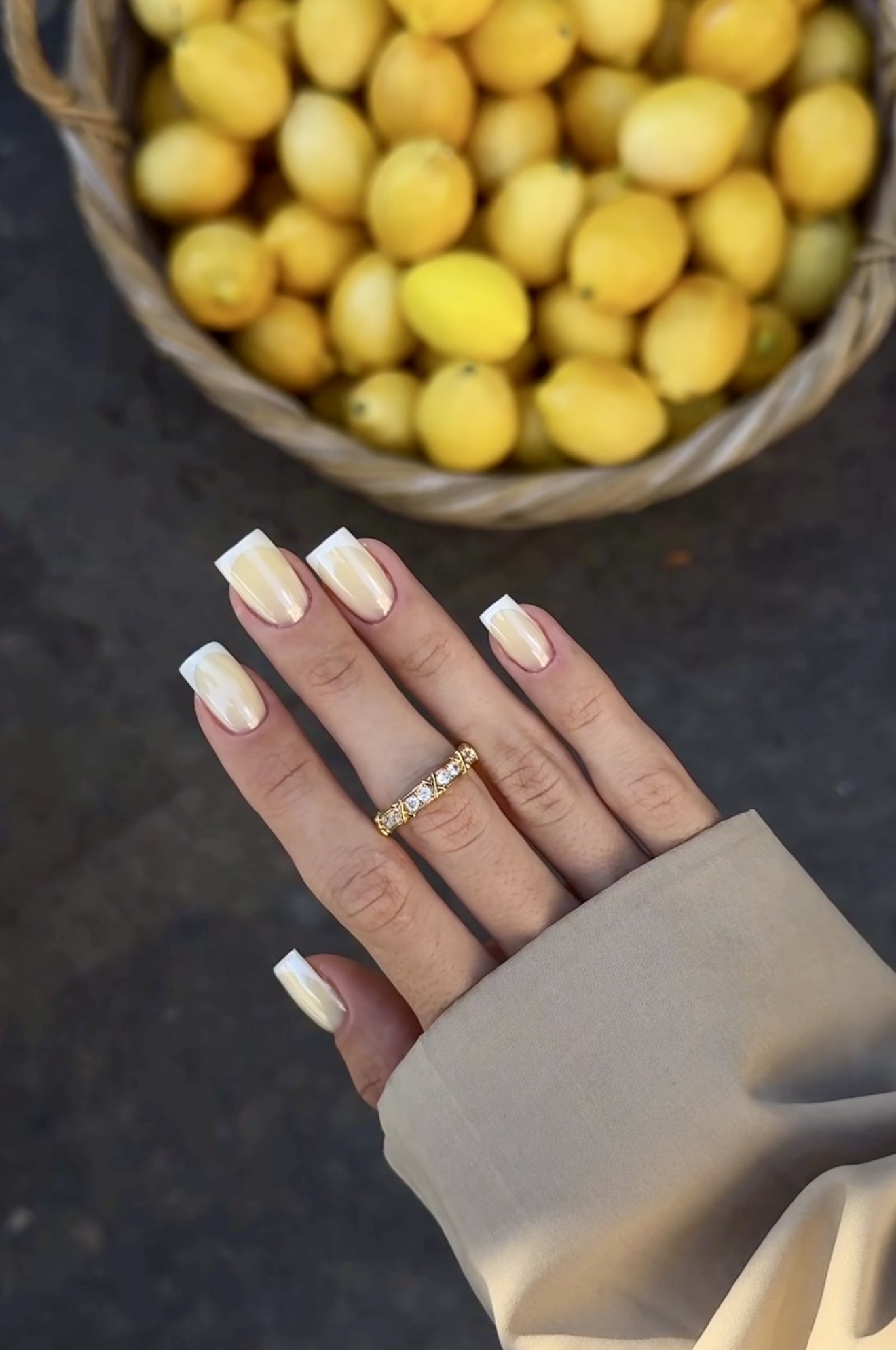 Milky Yellow French Tip Square Nails