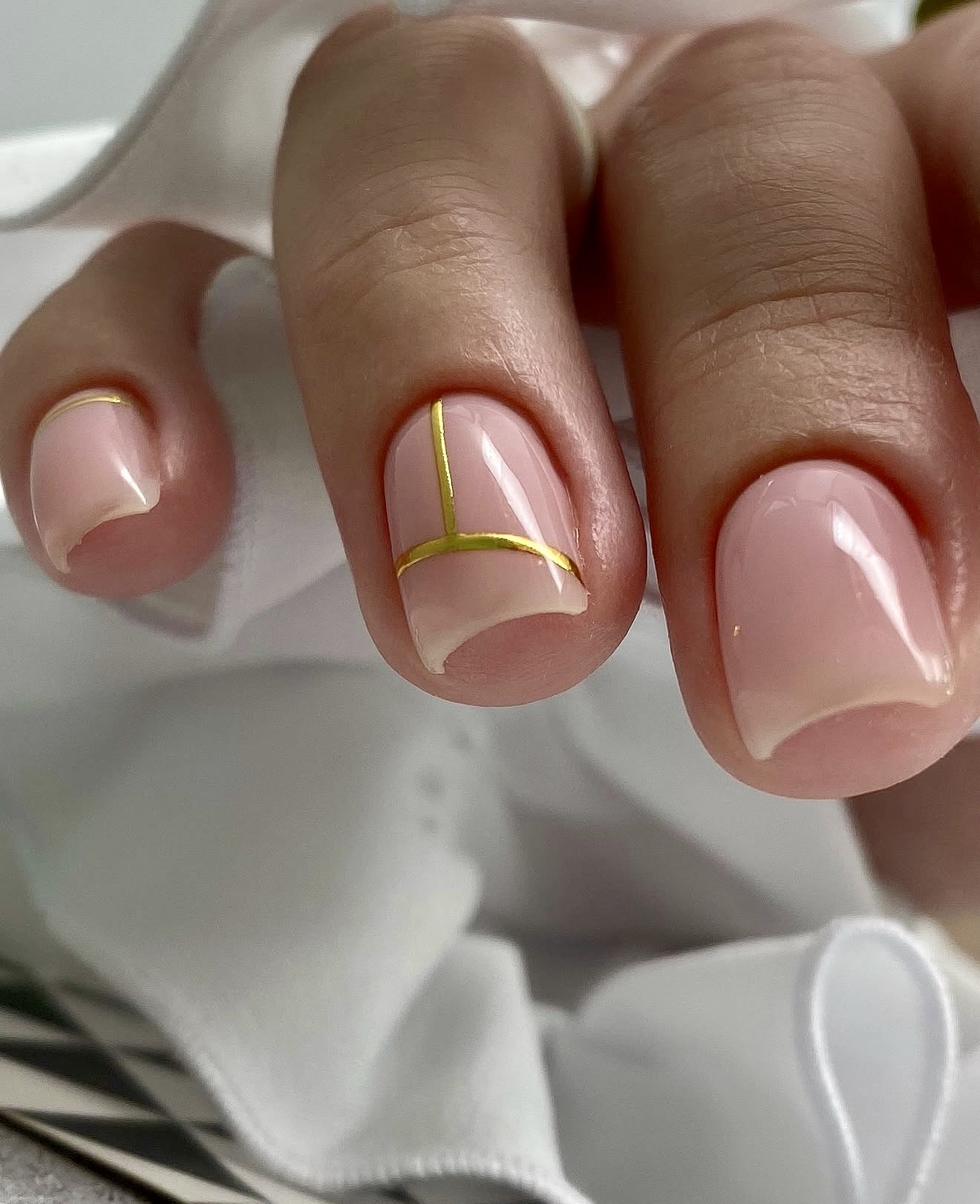 Minimalist Pink French with Gold Line Accent
